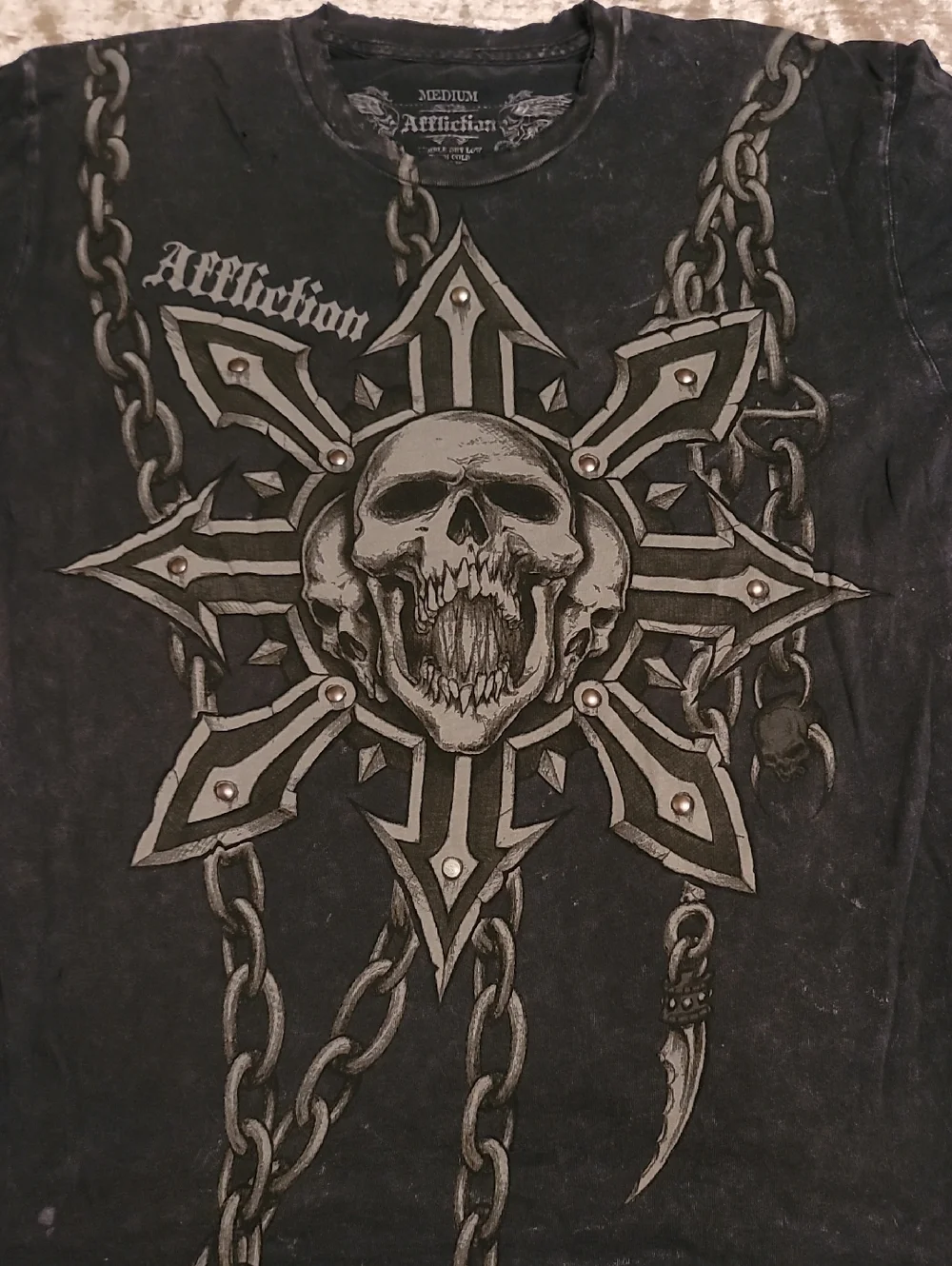 Affliction Studded Men's Medium Black Shirt 2 small holes - Picture 1 of 9